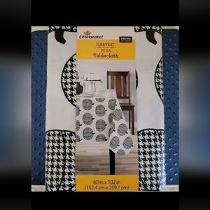 Harvest PEVA Rectangle Tablecloth 60" x 102" Fall Black & White Plaid Pumpkins